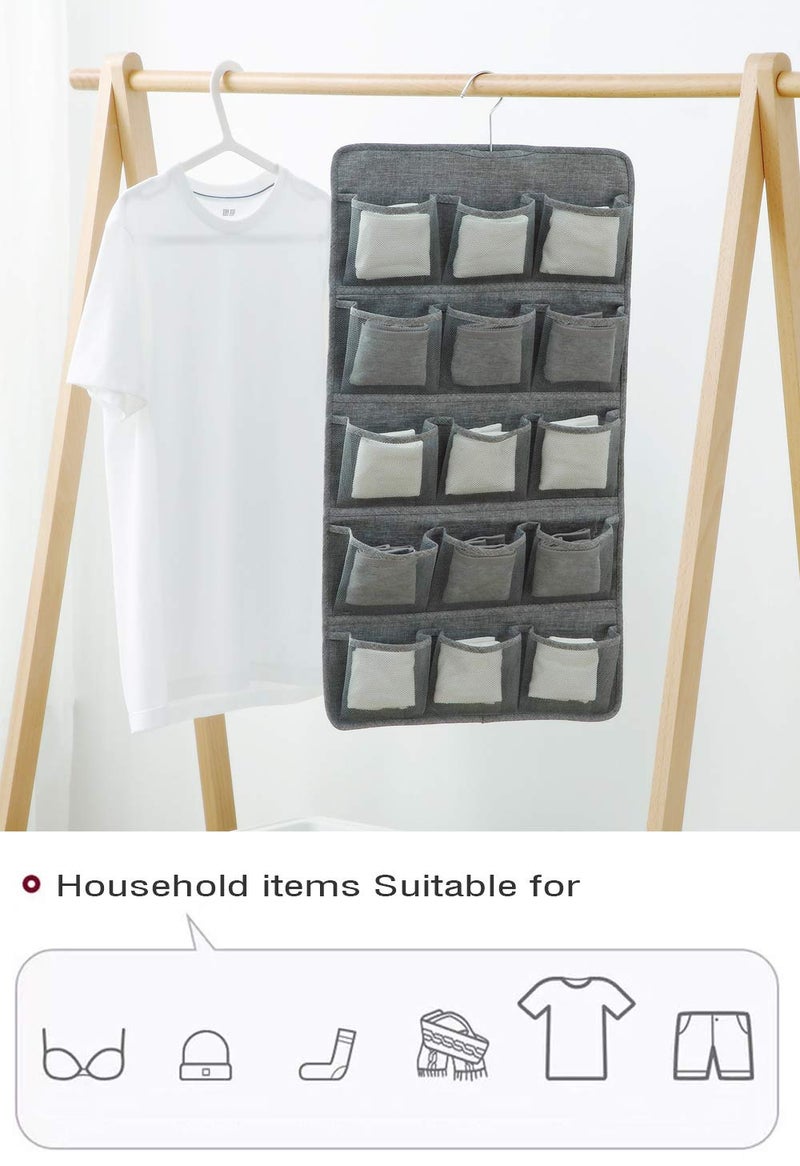 AARAINBOW Hanging Bra Organizer with Pockets, Hanging Sock Organizer, Dual Sided Hanging Closet Underwear Storage Holder for Lingerie, Panty Tie (20 Pockets, Gray) - Image 2